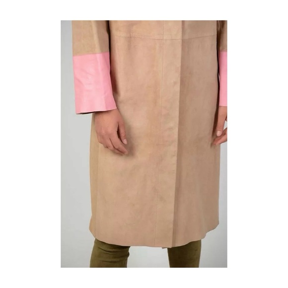 🆕 DROMe Lambskin Leather Trench in Camel/Pink — Made In Italy - Showroom sample - Picture 4 of 9
